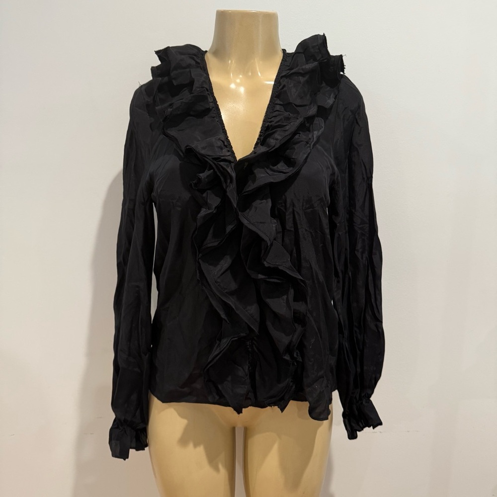 Zara Whimsigoth Ruffle Blouse Sz M Long Sleeves V-neck Top Shirt